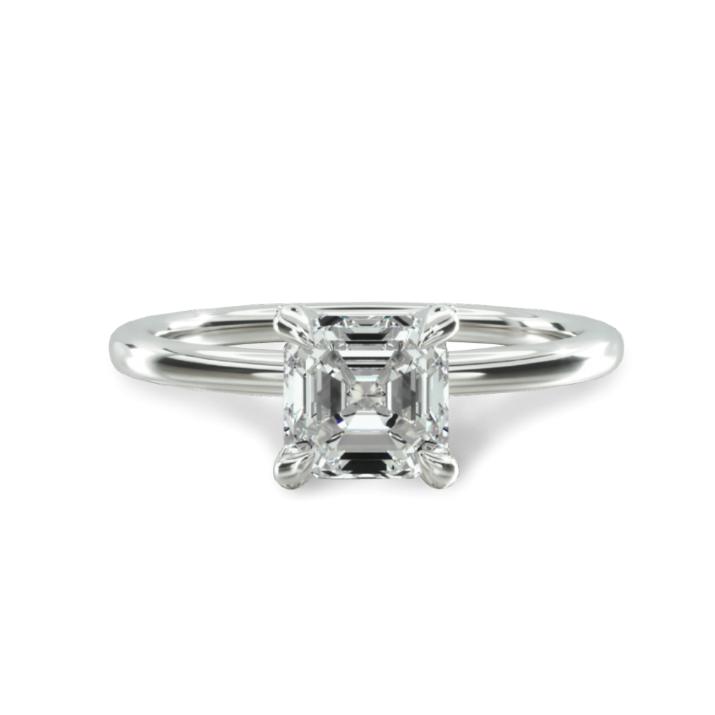 Базовое кольцо солитер с ашером и дорожкой бриллиантов из коллекции Diamond Core